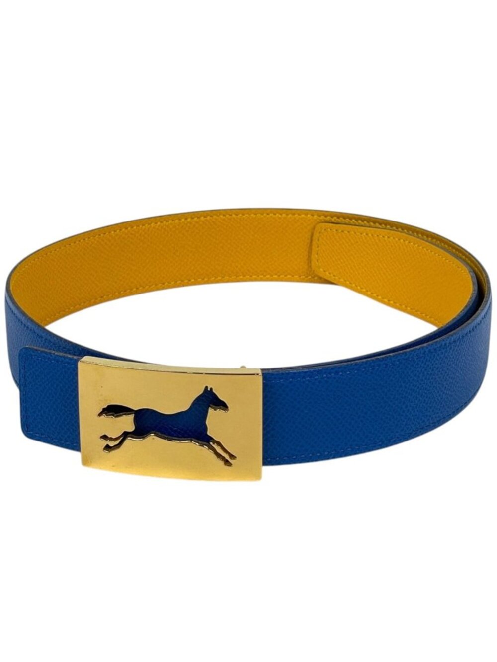 Hermes Belt Hose Buckle Reversible Courchevel Blue Yellow